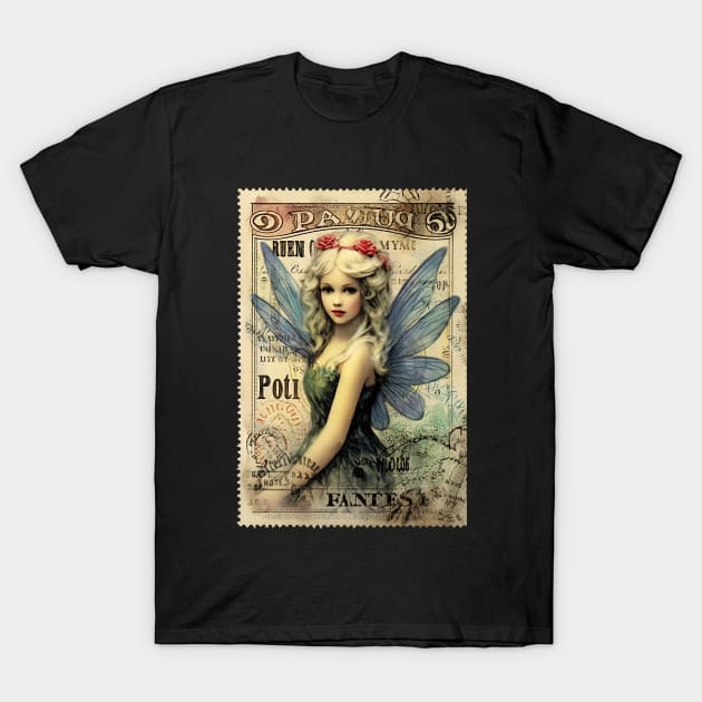 Vintage Fairy Postage Stamp T-Shirt by Mimeographics